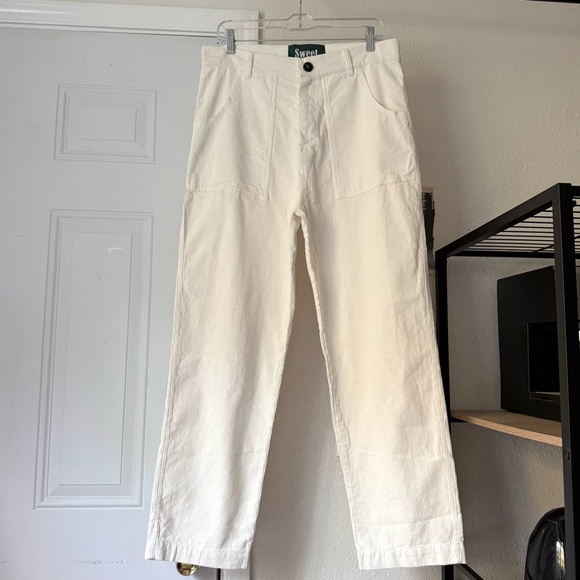 SWEET white cotton corduroy straight leg pants